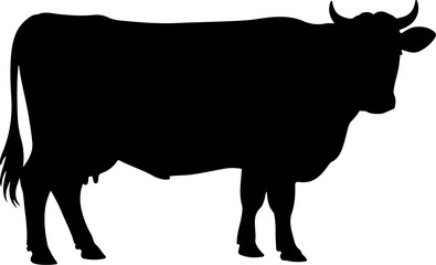 Cow silhouette and line art vector illustration.
