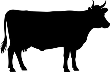 Cow silhouette and line art vector illustration.