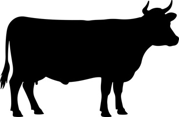 Cow silhouette and line art vector illustration.