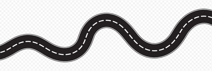 Curved Road Illustration with Dashed Centerline Representing Transportation, Navigation, and Infrastructure Design