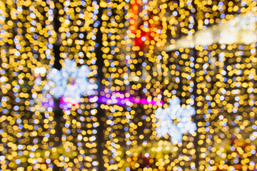 The blurred background of beautiful Christmas lights lit to prepare to celebrate the new year.