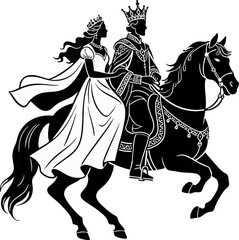 illustration of a romantic king and queen on horseback