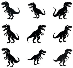 Black T-Rex Dinosaur Silhouettes Bundle – Vector Prehistoric Icons Set