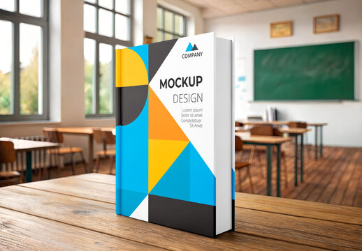 Hardcover Book Mockup on Classroom Desk