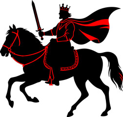 illustration of the king carrying a very brave and gallant horse with a vector silhouette sword