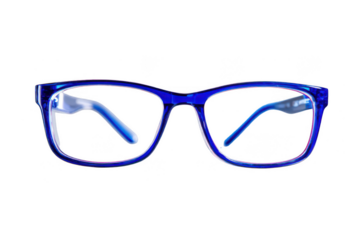 blue, square-shaped glasses on a white background. Product photography, png, transparent