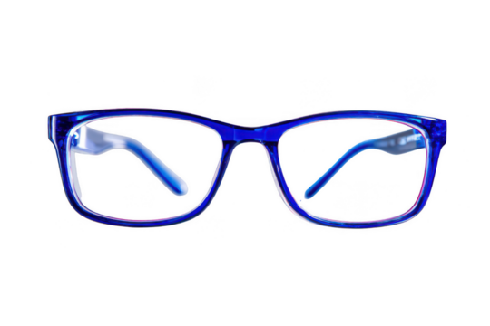 blue, square-shaped glasses on a white background. Product photography, png, transparent