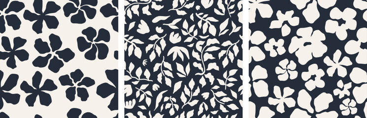 Abstract floral seamless pattern set. Chic abstract floral seamless pattern in clean style. Perfect for packaging, wall art, and fashion materials. Vector illustration