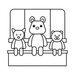 outline of playful animal toys in waiting room