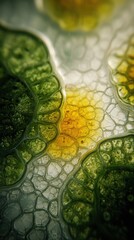 Microscopic View of Plant Cells Showing Cellular Structure and Chloroplasts in Green and Yellow Tones Scientific Imagery