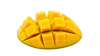Ripe mango cut into cubes isolated on transparent background