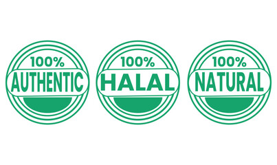 halal authentic natural green badges, halal certification badge, authentic green seal icon, natural product label , green eco-friendly badge set