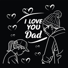 happy father's day themed & t-shirt design on black background.