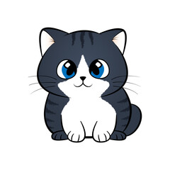 Blue kawaii cartoon kitten. Cute little cat with funny face and colored eye for bright childrens design