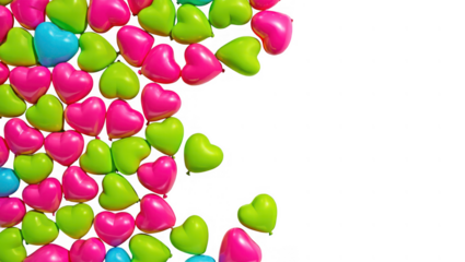 Bright pink green and blue heart balloons isolated on transparent background