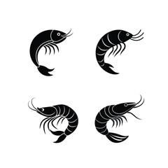 Naklejka premium Modern Clean Beautiful Shrimp fish Editable icon vector set of black and white fish design 