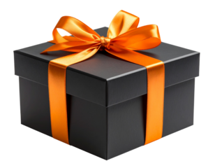 Minimalist Matte Black Gift Box with Satin Orange Bow