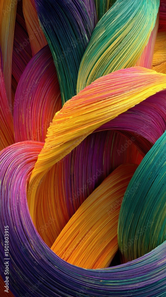 Poster abstract colorful strands interweaving in a vibrant display of texture and form macro shot