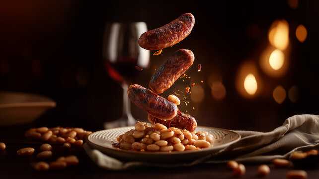 Catalan butifarra amb mongetes. Mediterranean traditional food.  