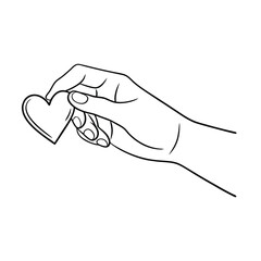 A simple outlined hand holding a heart symbolizing love and compassion