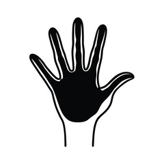 Obraz premium Black and white hand open palm outlined on a plain white background for design