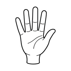 Simple outlined hand silhouette showing palm and fingers with white background