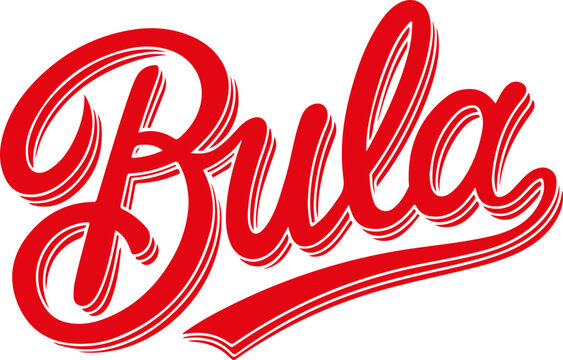 Red Bula Script Text.