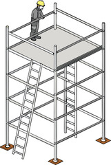 Safe Scaffolding Structure with Construction Worker Illustration. 