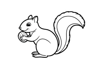 Line art illustration of a squirrel holding an acorn.eps