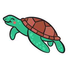 Green smiling sea turtle swimming