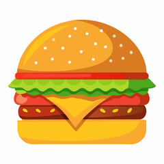 Classic beef cheeseburger with sesame bun, fresh lettuce, and tomato, isolated on white