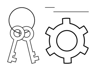 Interlocked keys and gear symbol emphasizing access, security, and mechanism concepts. Ideal for innovation, business, teamwork, automation, process, technology simple landing page