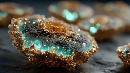Radiant Blue Gemstone Macro Composition Featuring Gold Accents – Immersive Mineral Visual for Sustainable Wellness and Metaverse Branding