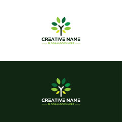 Green Leaf Tree Logo Design on White and Dark Background