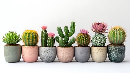 Vibrant cactus arrangement in decorative ceramic planters image