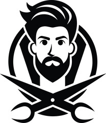 Retro Barber with Scissors Silhouette Logo
