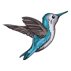 Realistic bird blue hummingbird flying illustration