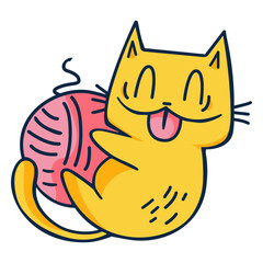Cat playing yarn ball cartoon