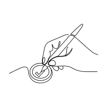 recommend clip art: Hand drawing check mark on coin continuous line art minimalist approval concept