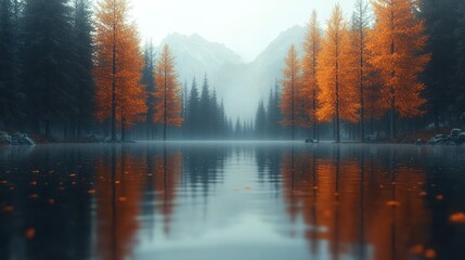 Autumnal lake scene with reflections