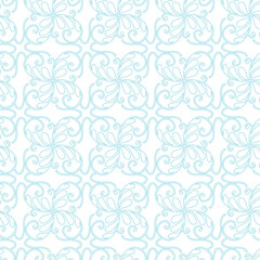 Fototapeta premium Repeating delicate floral pattern in soft blue color on a clean white background for design.