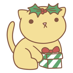 Kawaii Christmas cat with present cute