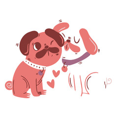 Valentine's flat dog couple kissing