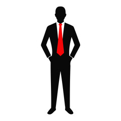 Corporate man silhouette in black suit vector style with red accent transparent background illustration