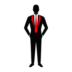 Executive silhouette vector image with business attire black outline and red design detail on transparent background