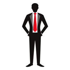 Silhouette of corporate professional in black suit vector format with red highlight on transparent background