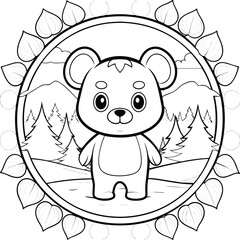 Adorable Bear Cub Coloring Page Forest Animal Illustration