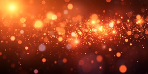 Obraz premium A vibrant display of orange bokeh lights and sparkling particles against a dark background space