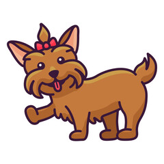 Cartoon yorkshire terrier dog with a bow on its head