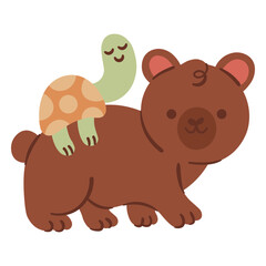 Brown bear with a turtle on its back
